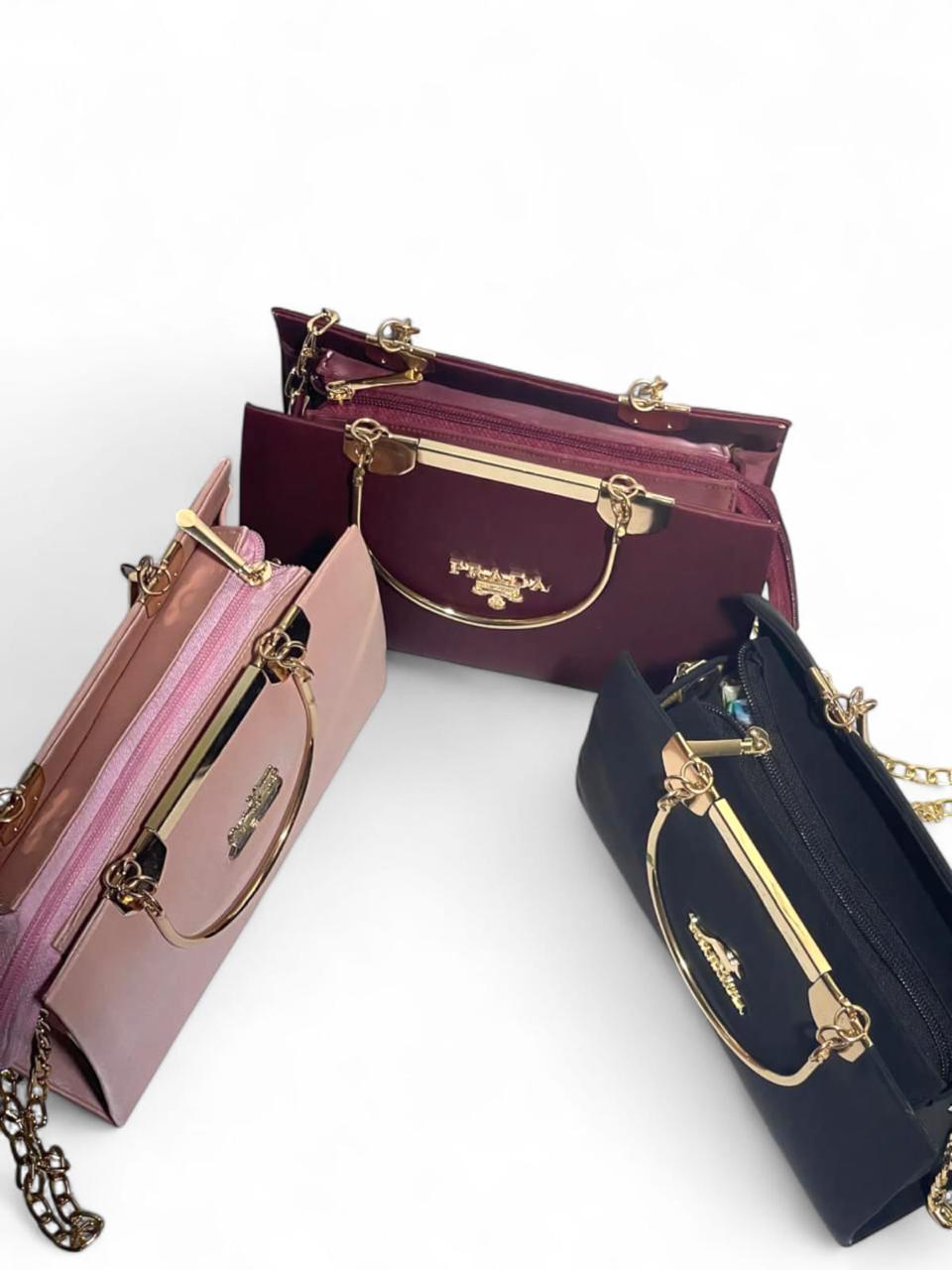 Bagzora Pink, Black, Red Bag with Gold Patches