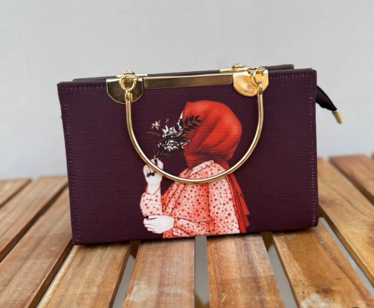 Bagzora Hijabi Brown Bag with Red Patches