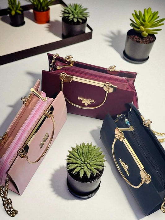 Bagzora Pink, Black, Red Bag with Gold Patches