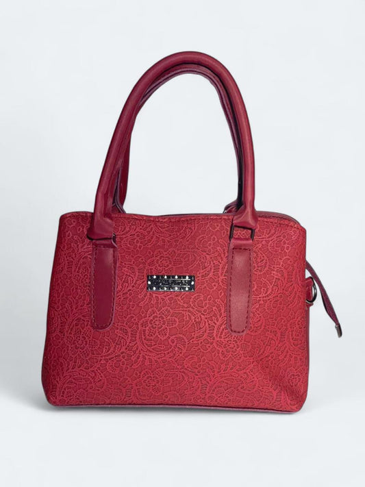 Red Embossed Floral Bag