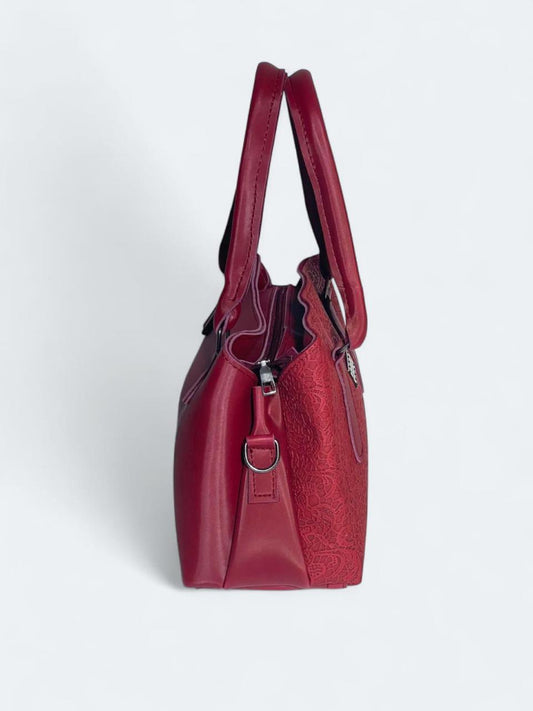 Red Embossed Floral Bag